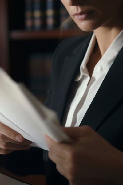 Advogada analisando documentos